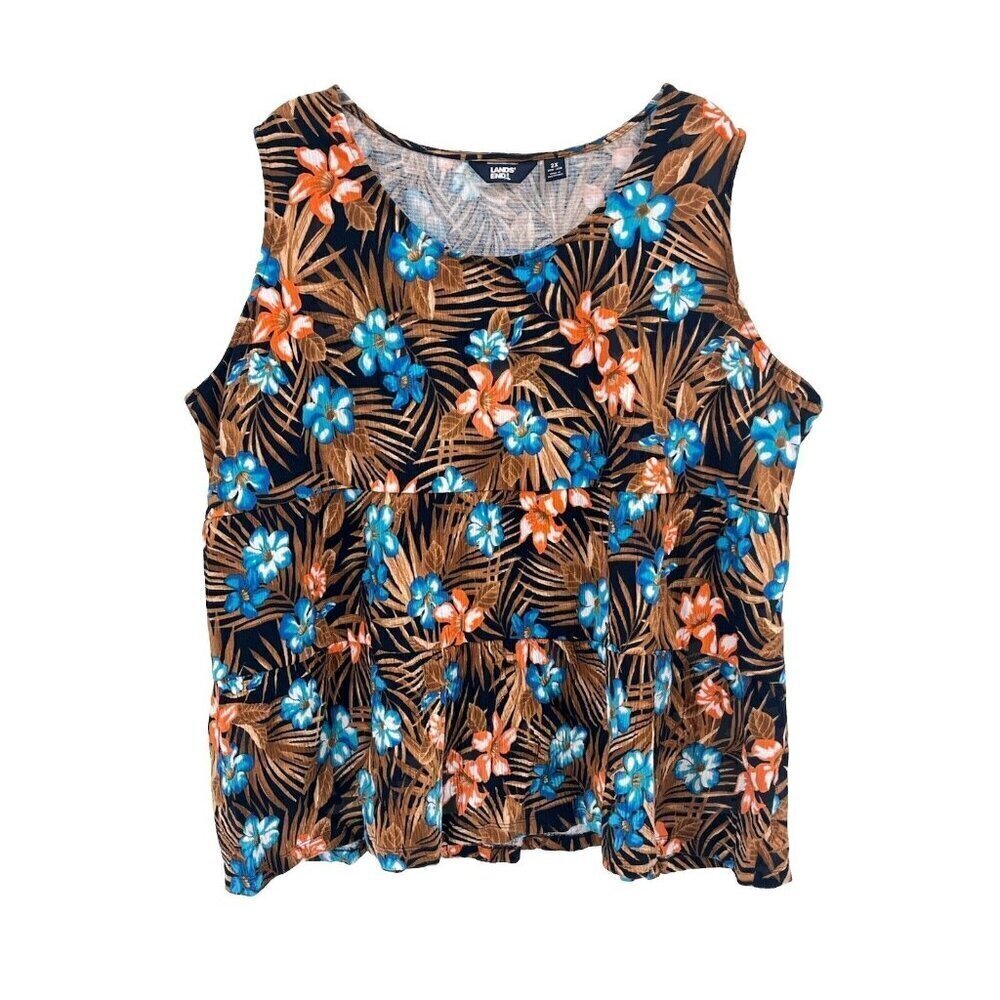 Lands End Tropical Floral Tank Top Sz 2X
